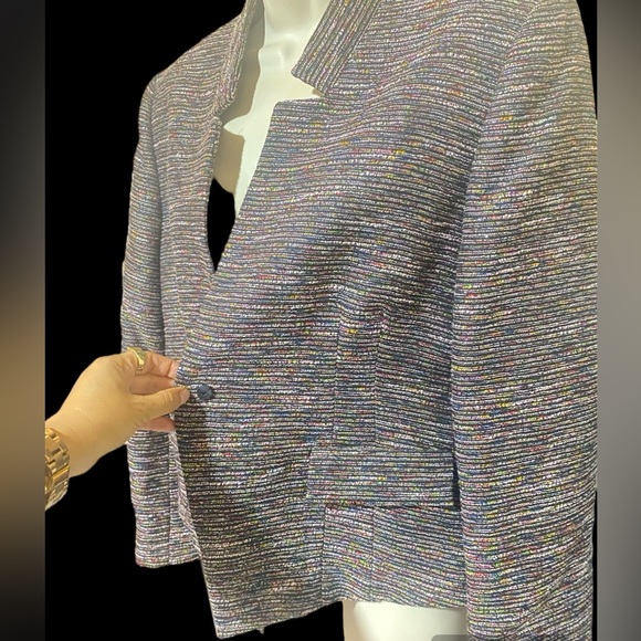 TAHARI ARTHUR S. LEVINE PETITE Blazer Metallic Tweed Mix Colors Women size 12 P - Picture 6 of 14